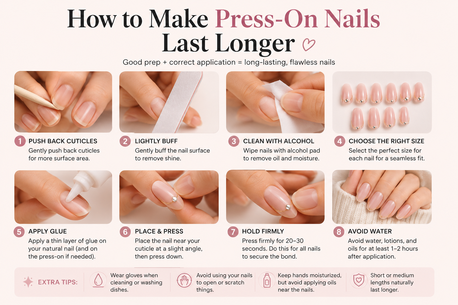 Step by step tips to make handmade press-on nails last longer